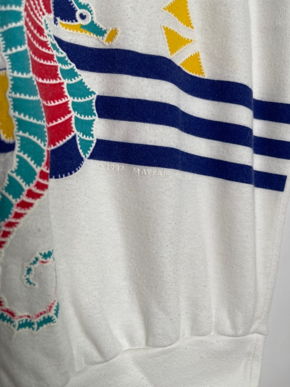 Vintage Seahorse Shirt S Jane Colby Dolman Tee Top Palm Tree Stripes Nautical - Picture 2 of 10